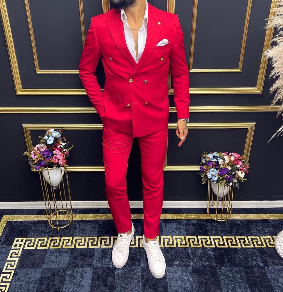 Traje cruzado 4 botones Rojo w20231