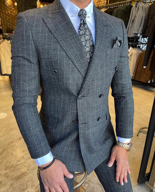 Traje gris, Cruzado, Chaqueta y Pantalón – w8877