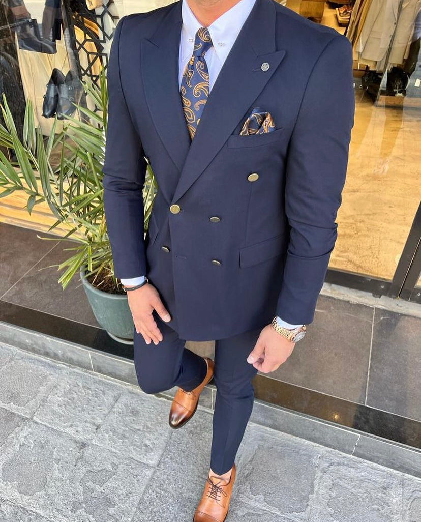 Traje Cruzado Traje Hugo Boss Azul Marino Traje Hombre Slim Fit