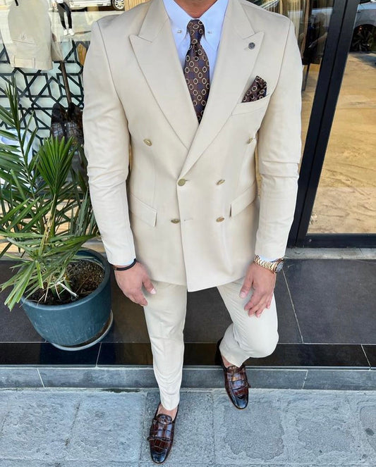 Traje beig, Cruzado, Chaqueta y Pantalón – w774