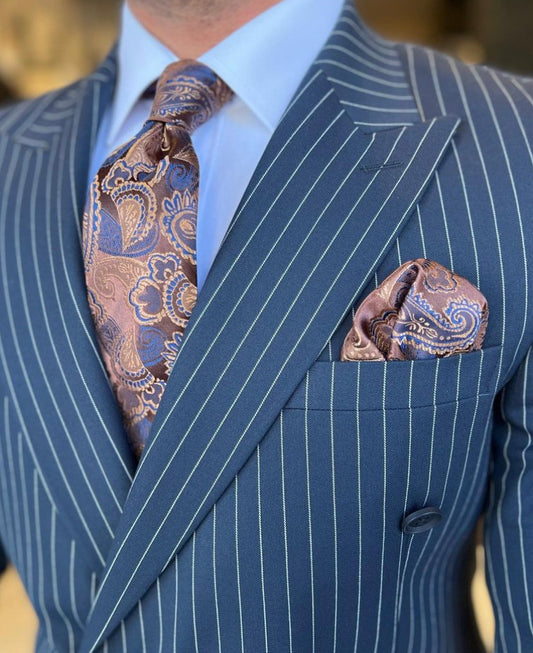 Traje azul marino con rayas, Cruzado, Chaqueta y Pantalón – x5544